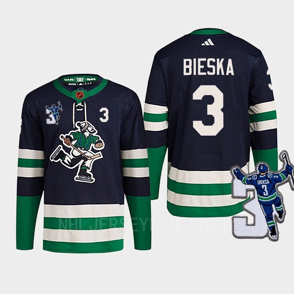 Vancouver Canucks Kevin Bieska 3 Navy Reverse Retro 2.0 Kevin Bieska Patch NHL Jersey Men's