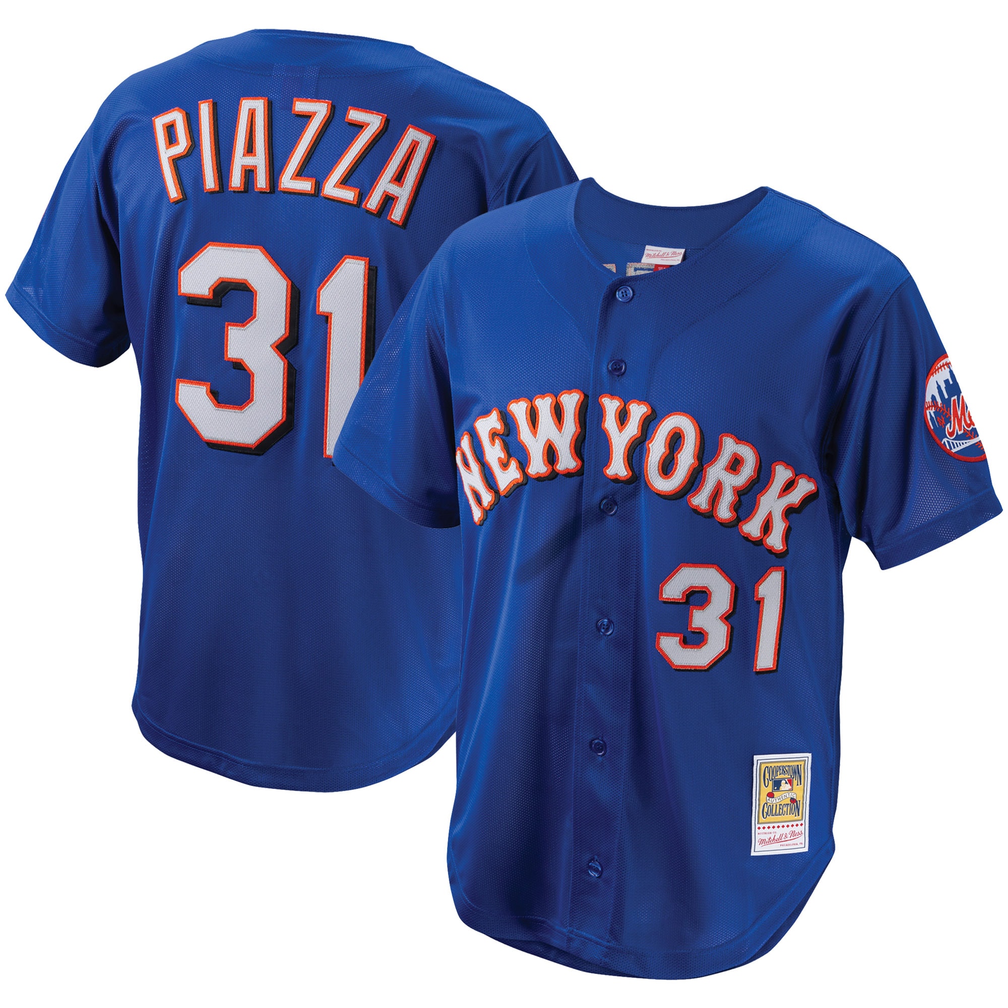 New York Mets Mike Piazza Mitchell Ness Royal Cooperstown Collection Mesh Batting Practice Button-Up MLB Jersey Men's
