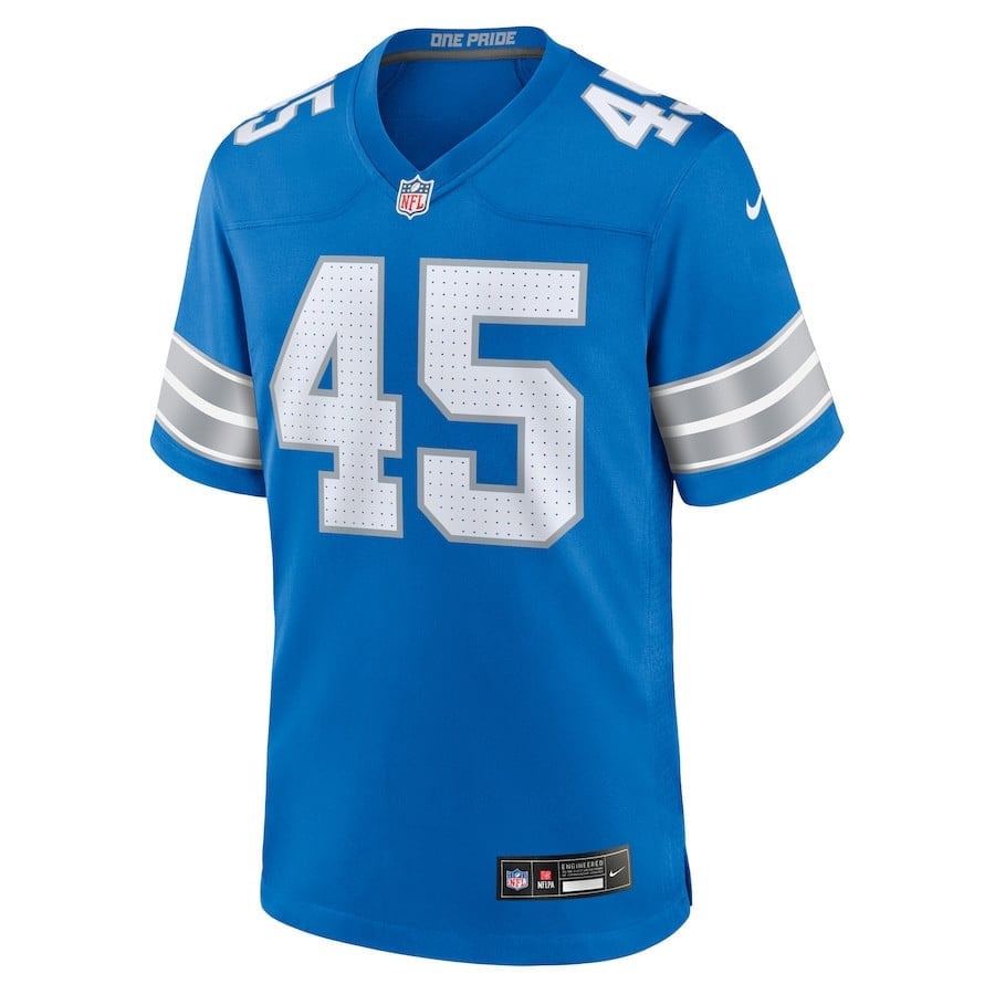 Isaac Ukwu 45 Detroit Lions Game Blue NFL Jersey Men's
