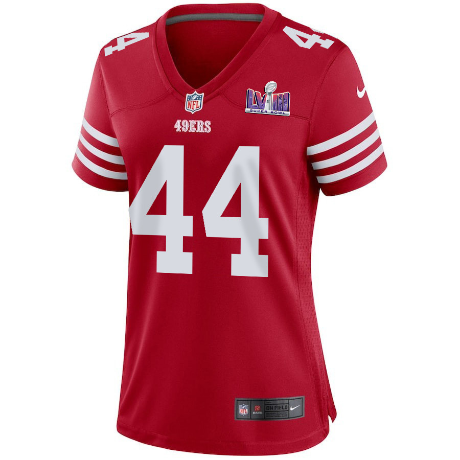 Kyle Juszczyk 44 San Francisco 49ers Super Bowl LVIII Patch Game Scarlet NFL Jersey Women's