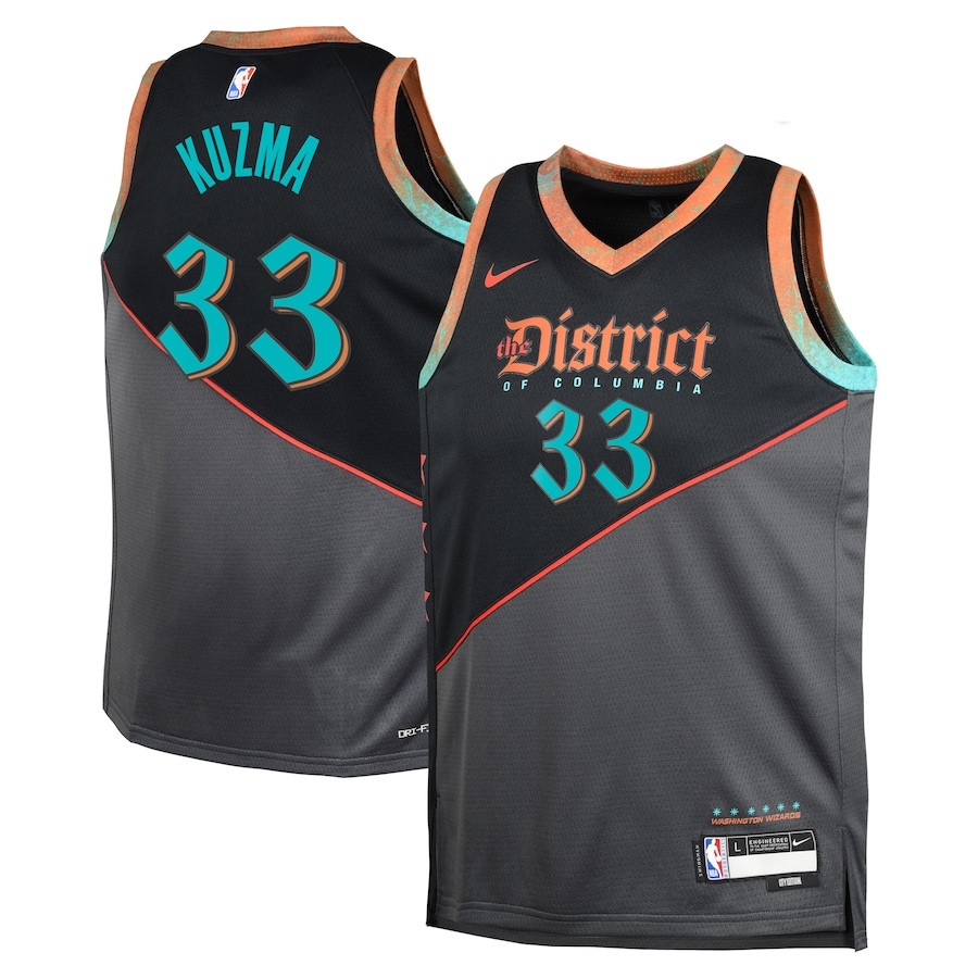 Kyle Kuzma 33 Washington Wizards 2023/24 City Edition Swingma Black NBA Jersey Youth
