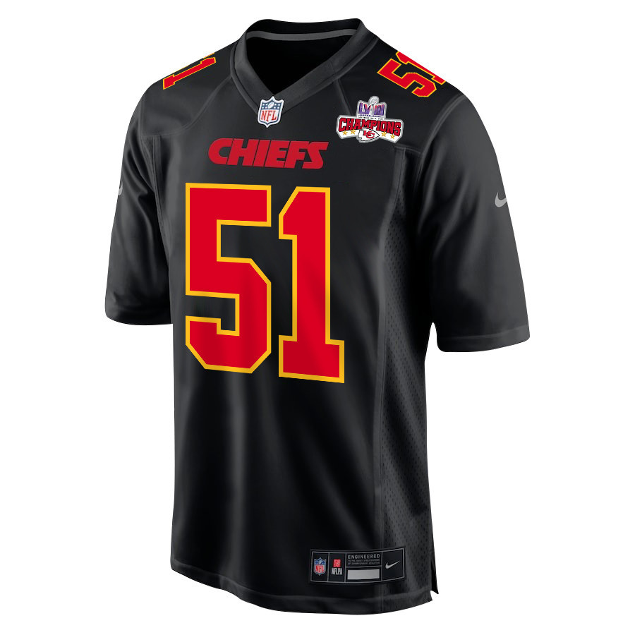 Mike Danna 51 Kansas City Chiefs Super Bowl LVIII Champions 4 Stars Patch Fashion Game Carbon Black NFL Jersey Men's