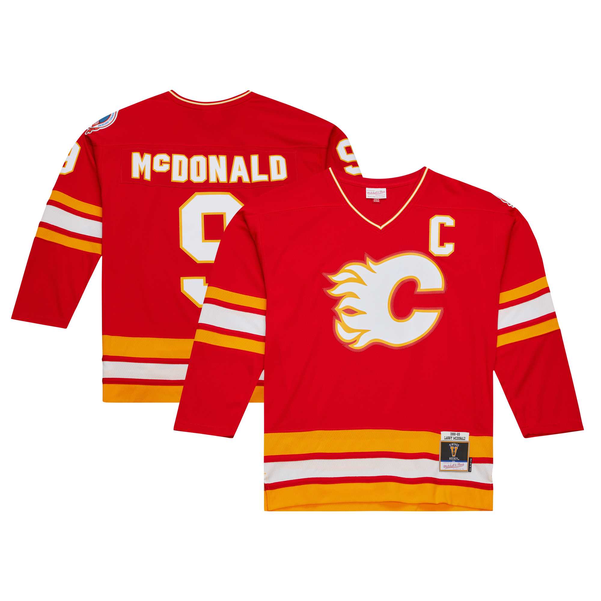 Calgary Flames Lanny McDonald Mitchell Ness Red Captain Patch 1988/89 Blue Line Player NHL Jersey Men's