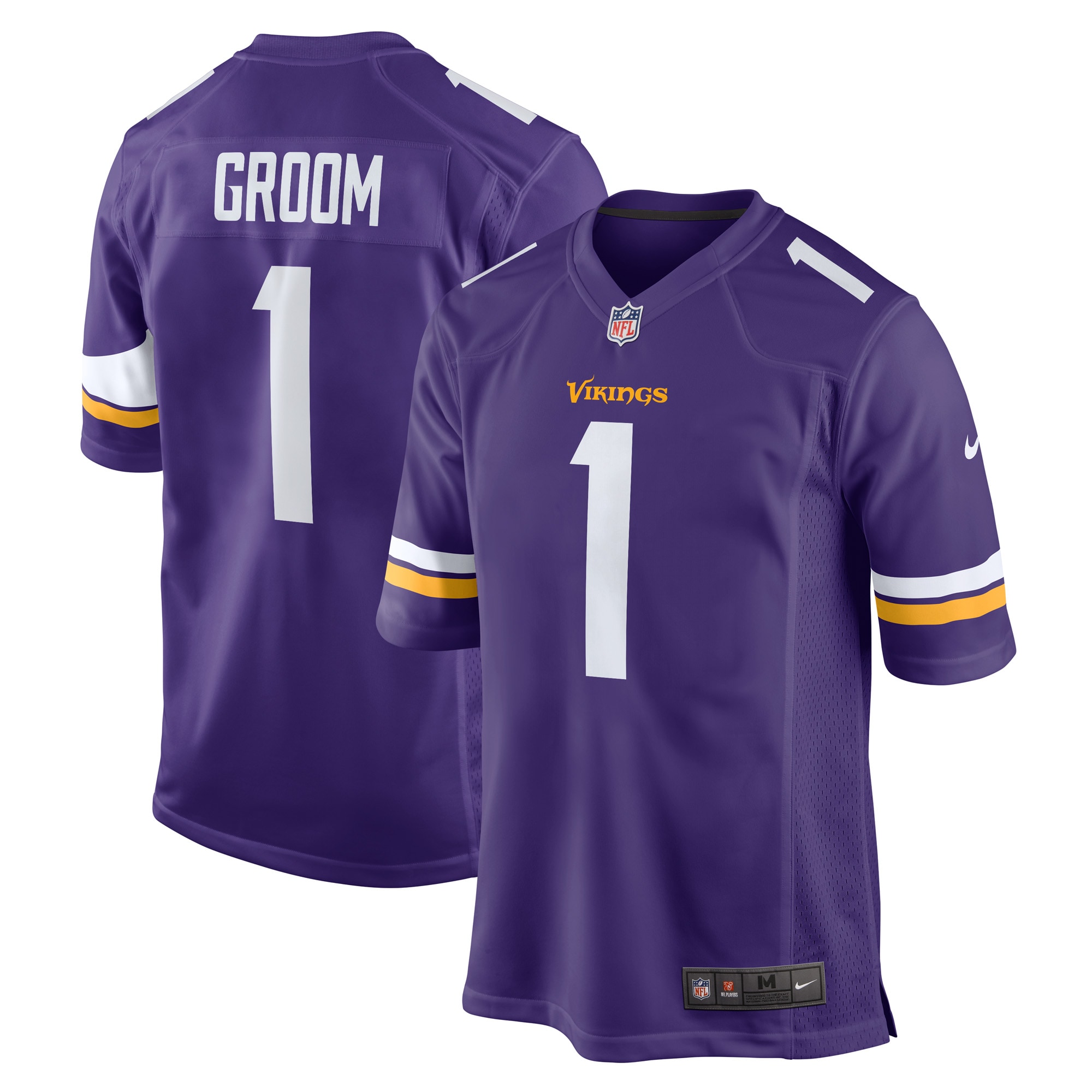 Minnesota Vikings Number 1 Groom Purple Game NFL Jersey Men's