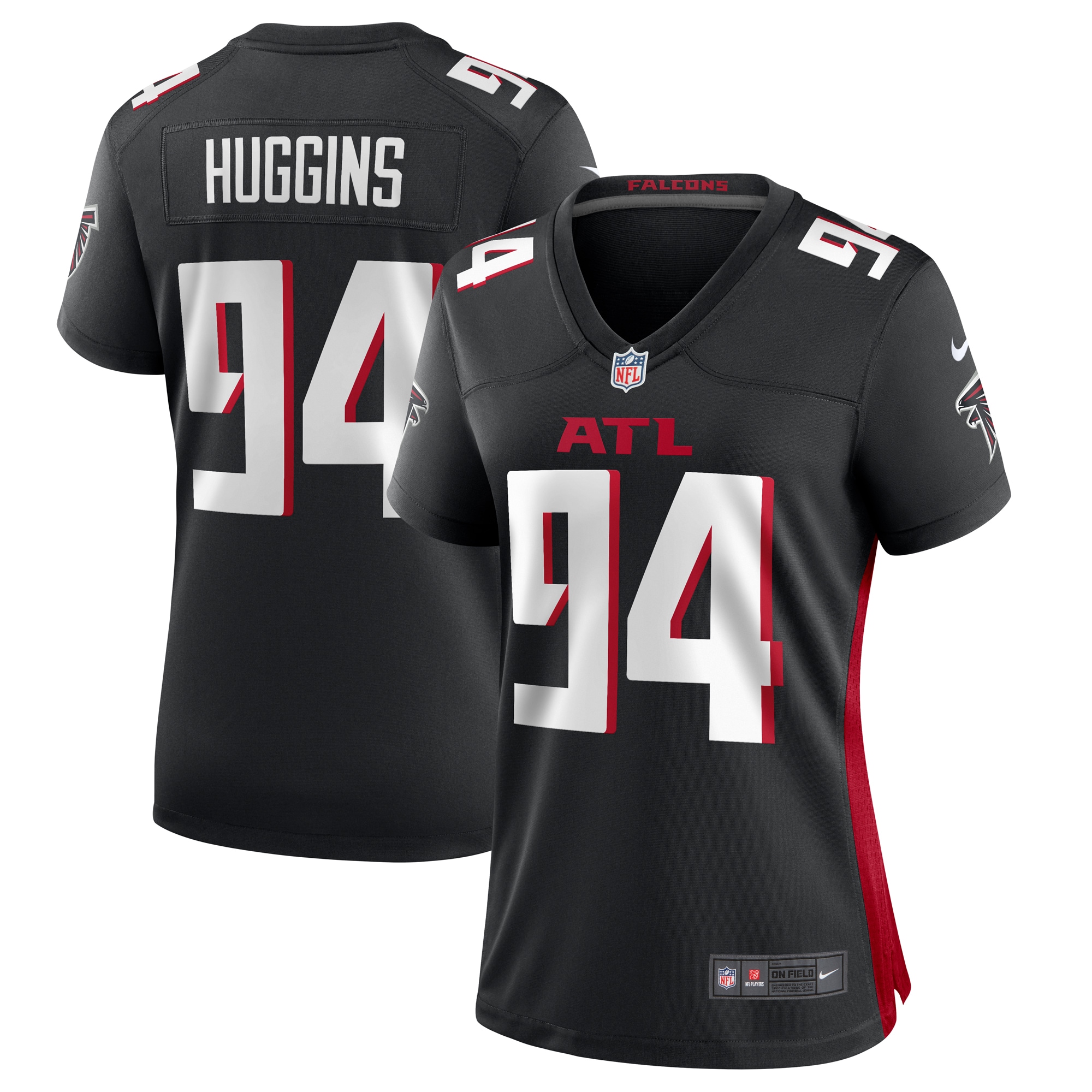 Atlanta Falcons Albert Huggins Black Team Game NFL Jersey Women's