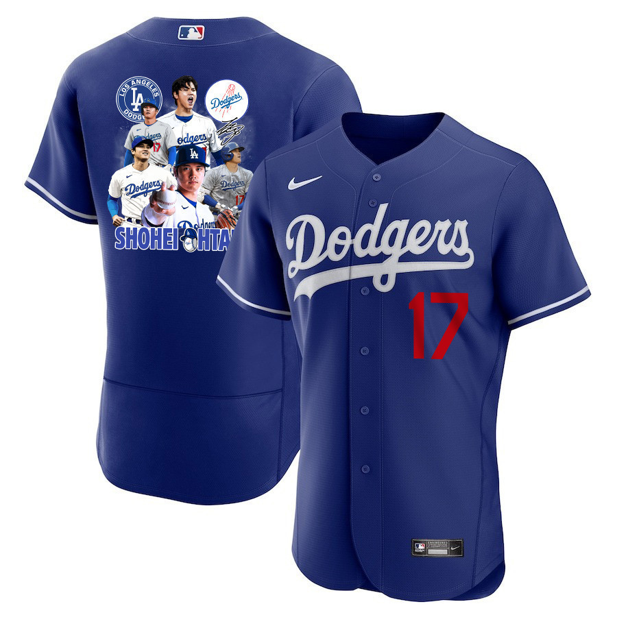 Shohei Ohtani 17 Los Angeles Dodgers Signed Sho King 2023 Alternate ELITE Royal MLB Jersey Men's