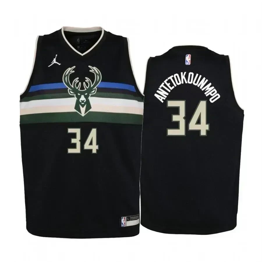 Giannis Antetokounmpo Milwaukee Bucks Black Statet NBA Jersey Youth
