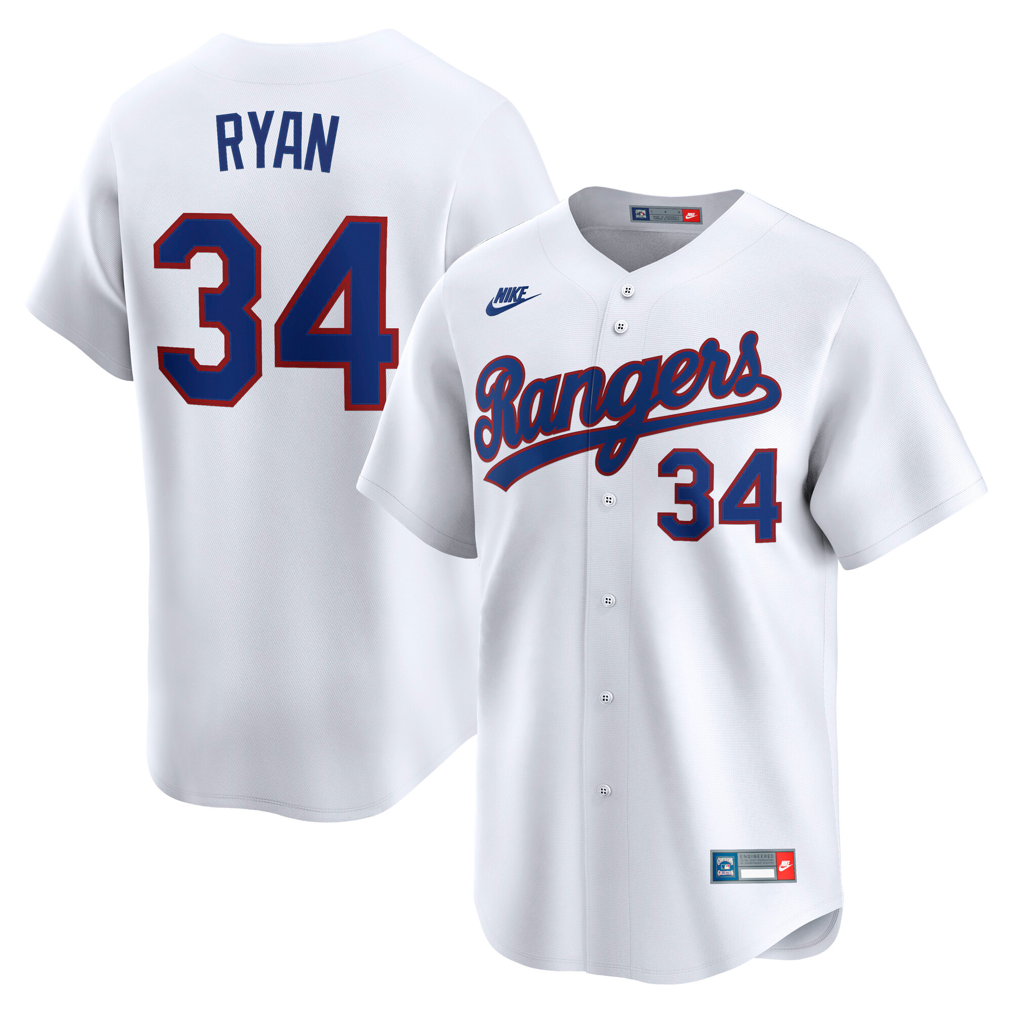 Texas Rangers Nolan Ryan White Throwback Cooperstown Collection Limited MLB Jersey Men's