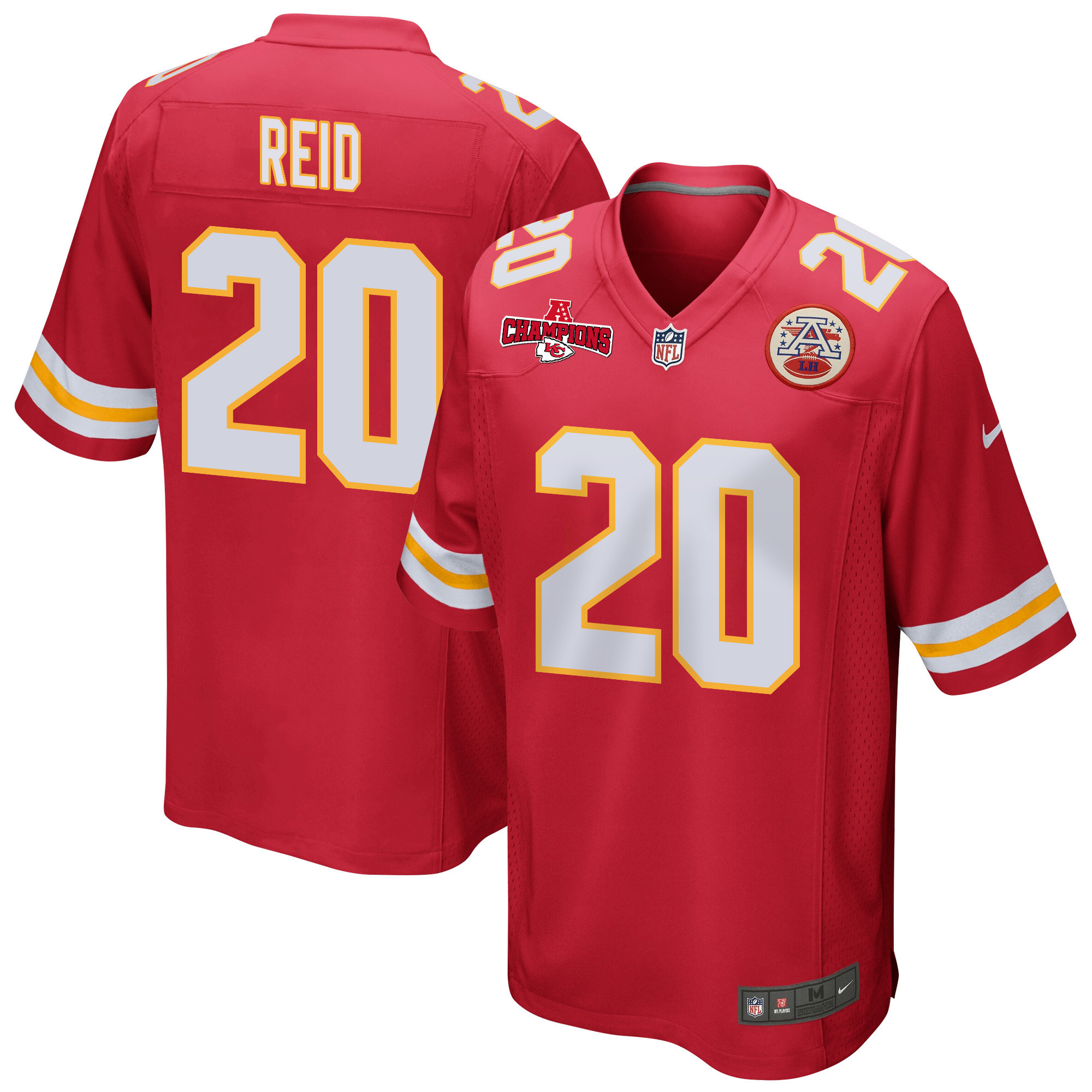 Justin Reid 20 Kansas City Chiefs AFC Champions Patch Game Red NFL Jersey Men's
