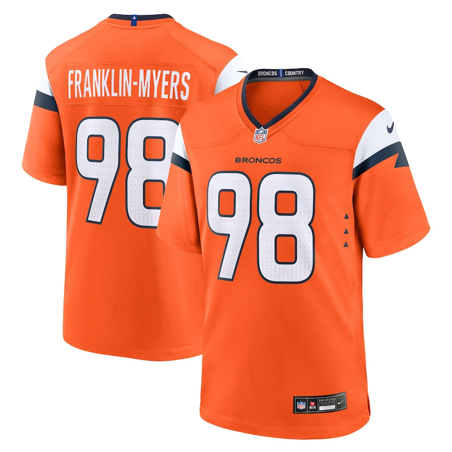 John Franklin-Myers 98 Denver Broncos Team Game Orange NFL Jersey Men's