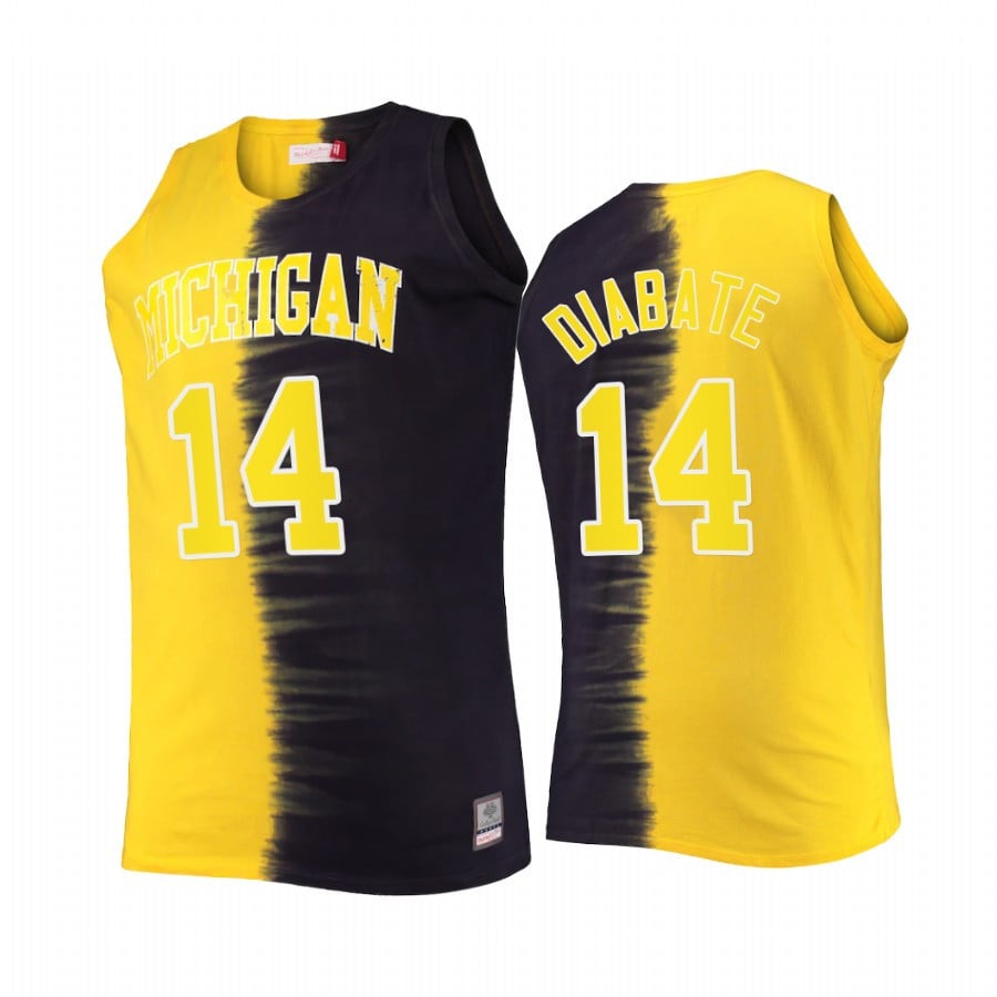Moussa Diabate 14 Michigan Wolverines Navy Maize Classic Tie-Dye Color Crash NCAA Jersey Men's
