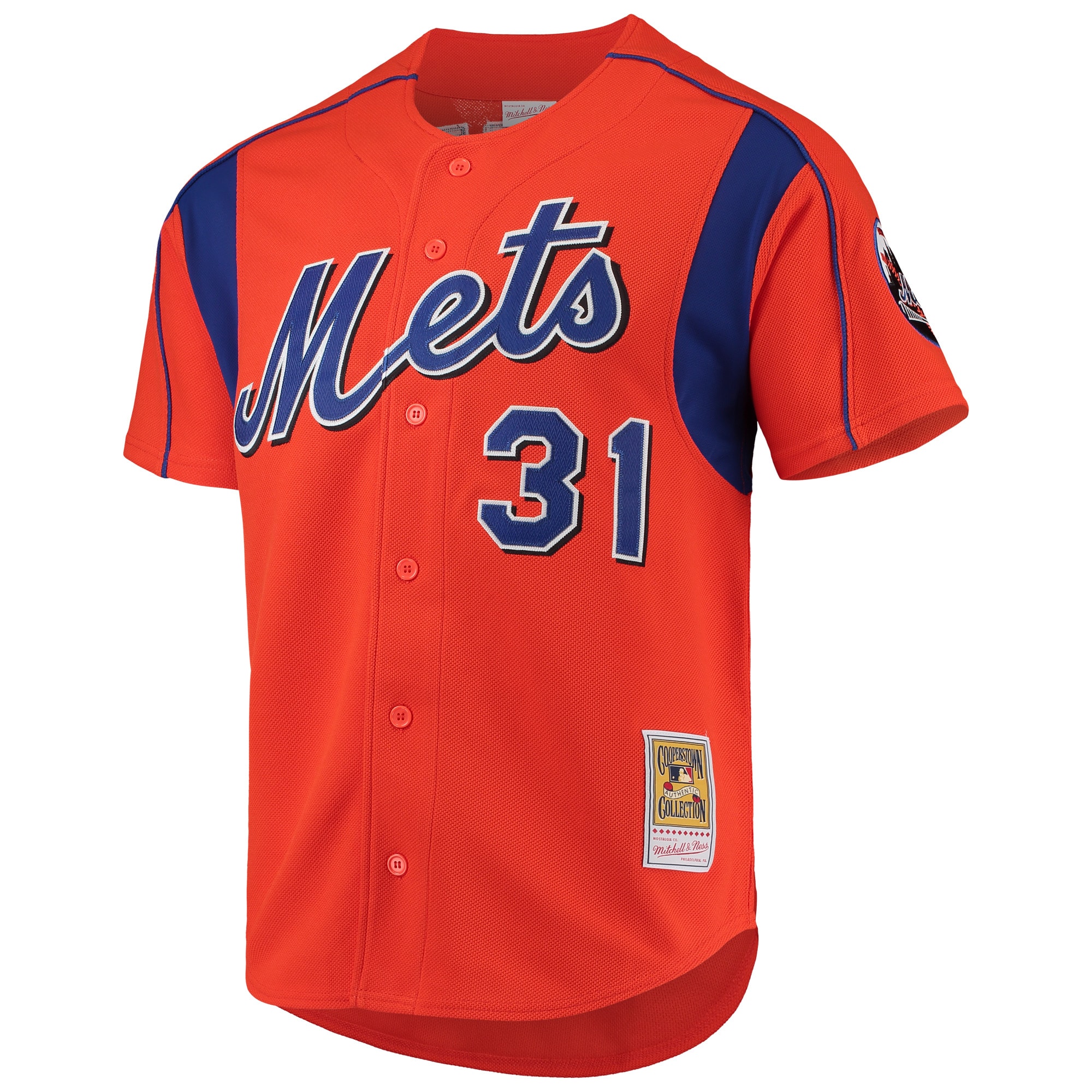 New York Mets Mike Piazza Mitchell Ness Orange Cooperstown Collection Mesh Batting Practice Button-Up MLB Jersey Men's