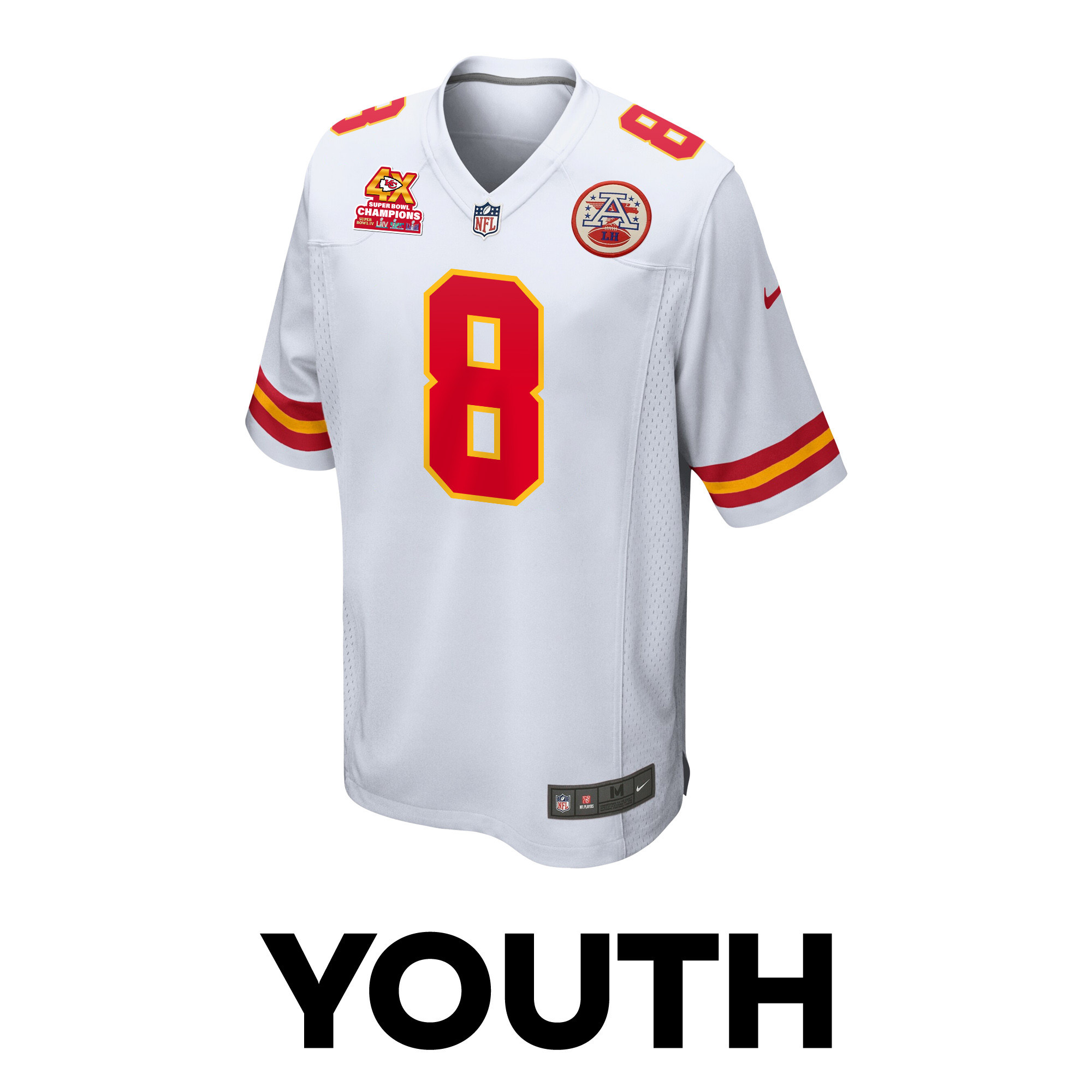 Justyn Ross 8 Kansas City Chiefs Super Bowl LVIII Champions 4X Game White NFL Jersey Youth