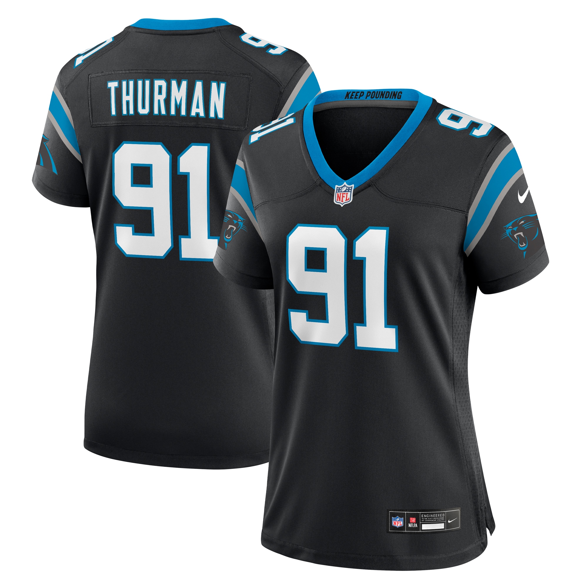 Carolina Panthers Nick Thurman Black Team Game NFL Jersey Women's