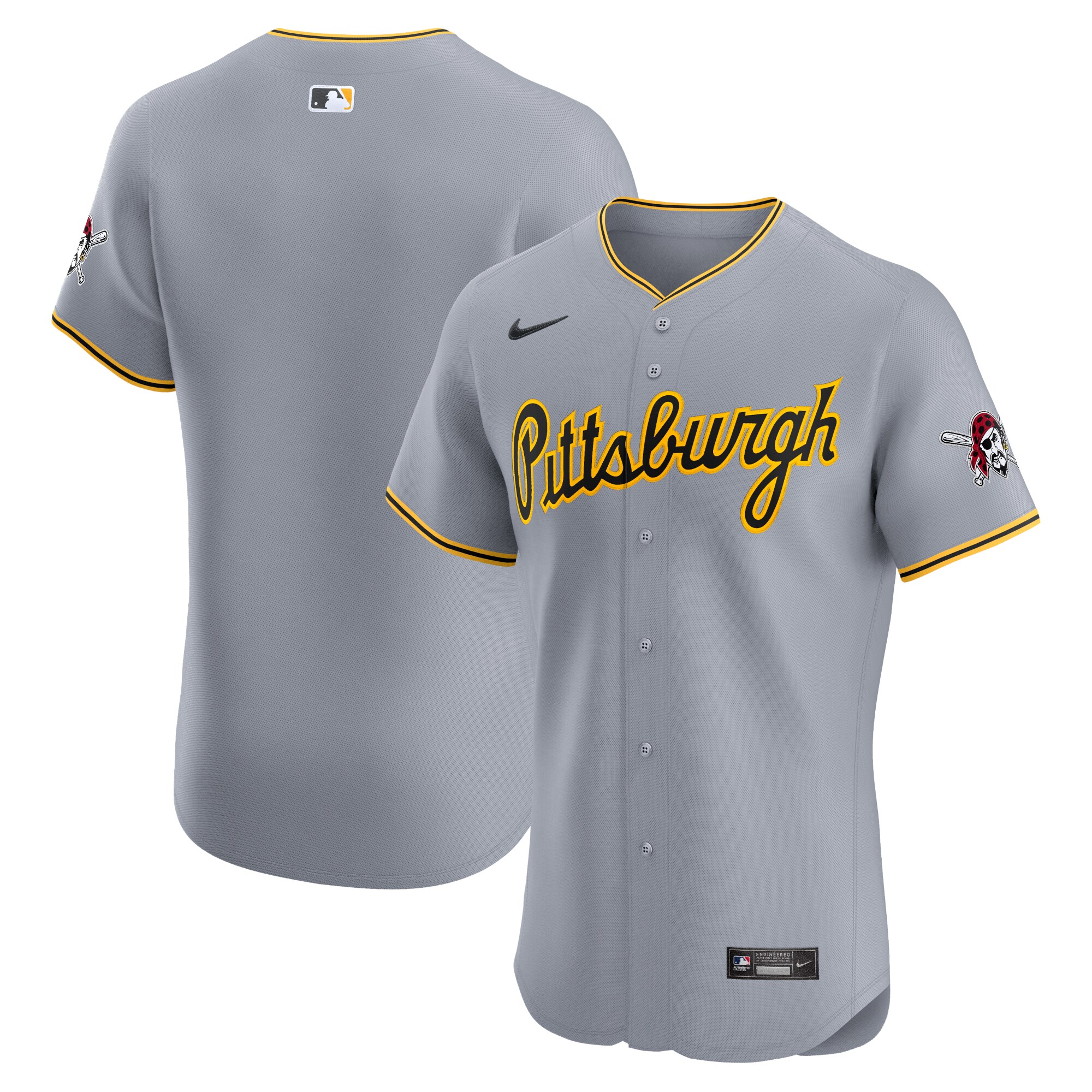 Pittsburgh Pirates Gray Road Vapor Premier Elite Patch MLB Jersey Men's