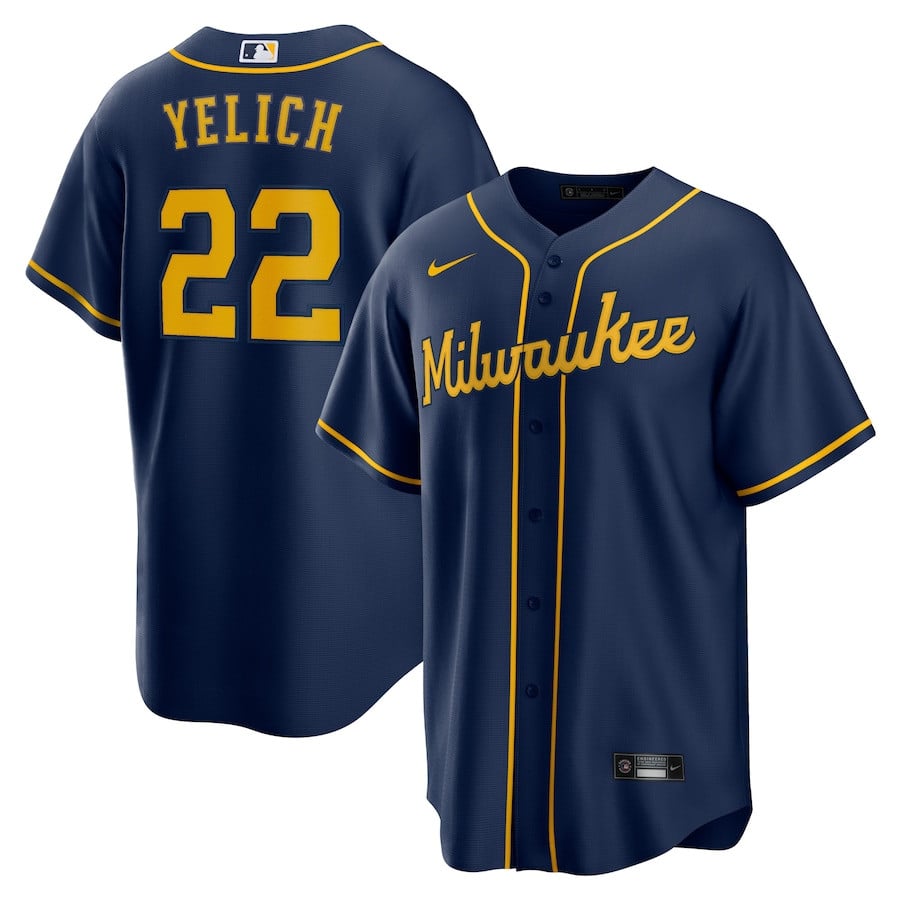 Christian Yelich 22 Milwaukee Brewers Alternate Player Navy MLB Jersey Men's