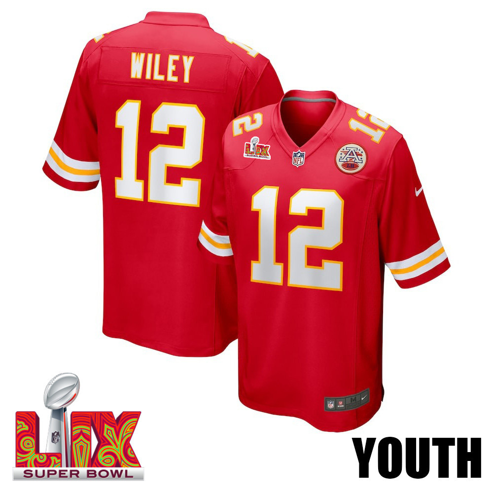 Jared Wiley #12 Kansas City Chiefs Super Bowl LIX Red NFL Jersey Youth