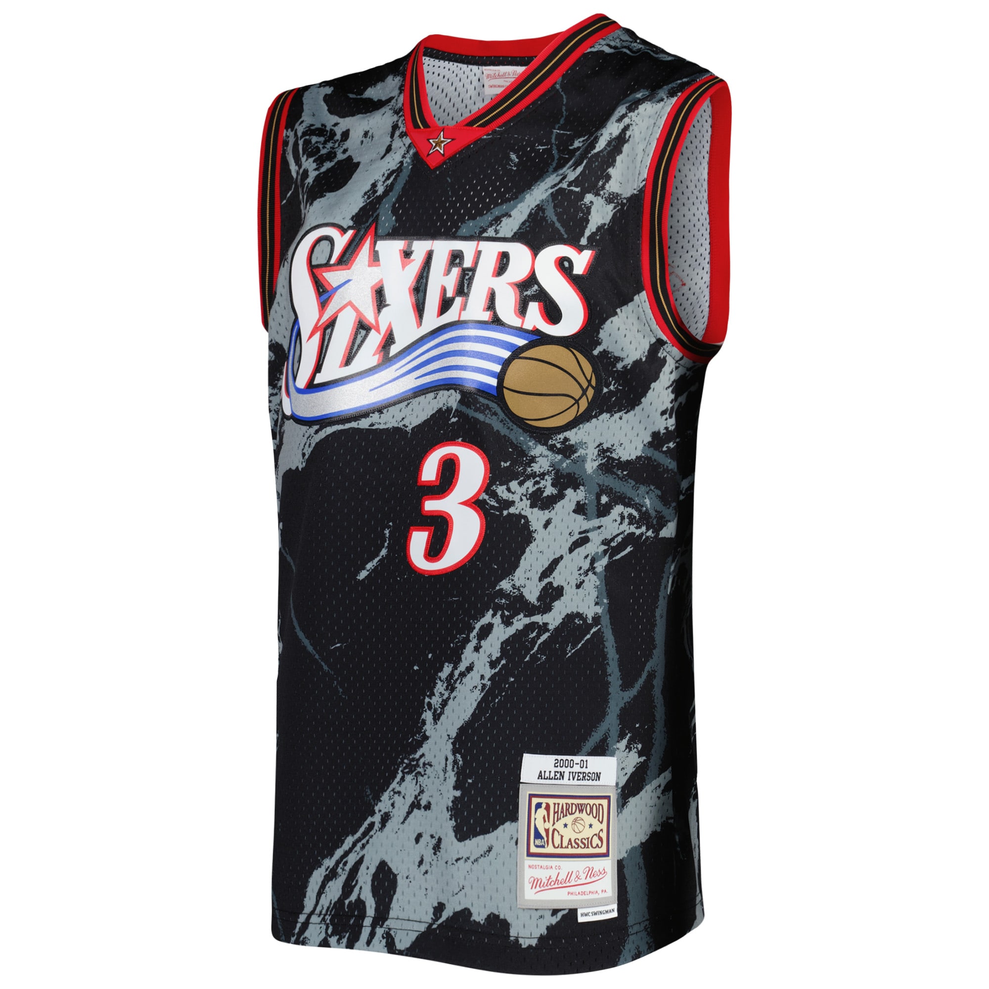 Mitchell Ness Allen Iverson Black Philadelphia 76ers 2000/01 Hardwood Classics Marble Swingman NBA Jersey Men's