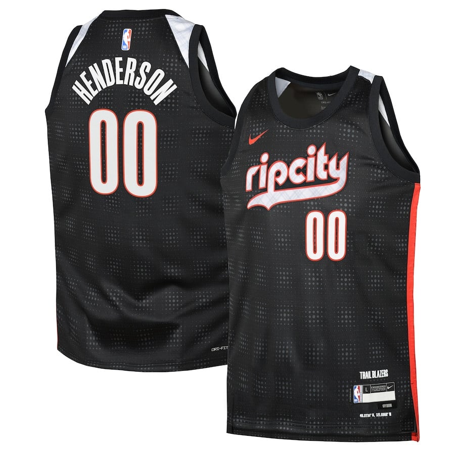 Scoot Henderson 00 Portland Trail Blazers 2024/25 Swingman Playe City Edition Black NBA Jersey Youth