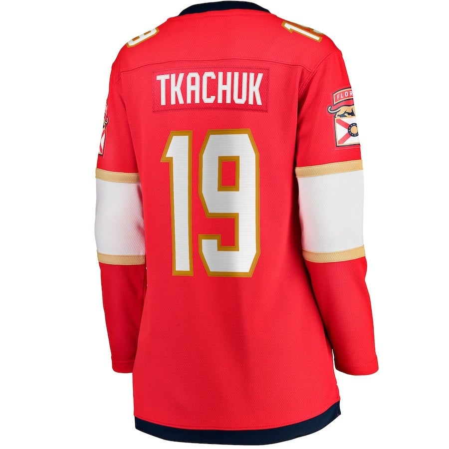 Matthew Tkachuk 19 Florida Panthers 2023 Stanley Cup Final Home Breakaway Player Red NHL Jersey Women's