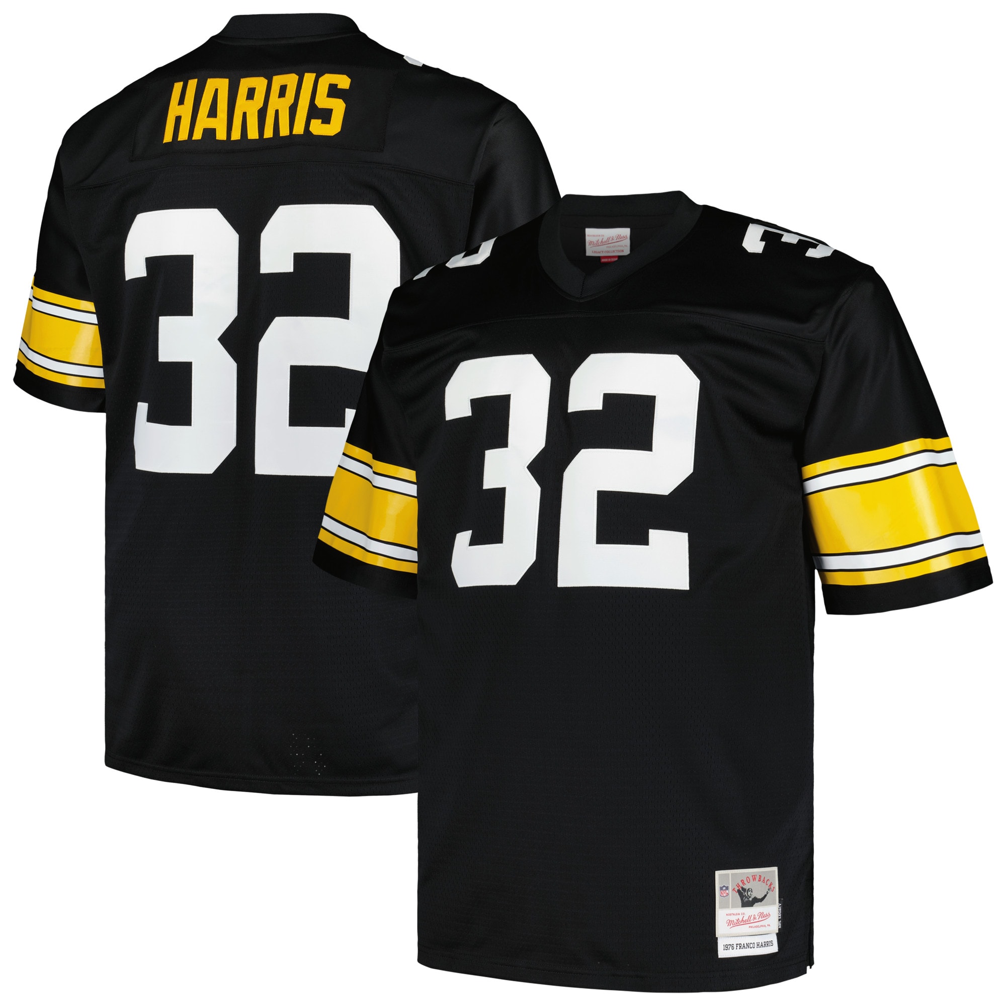 Pittsburgh Steelers Franco Harris Mitchell Ness Black Big Tall 1976 Legacy Retired Player NFL Jersey Men's