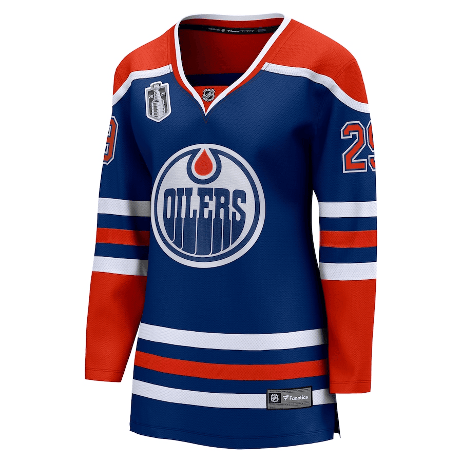 Leon Draisaitl 29 Edmonton Oilers 2024 Stanley Cup Final Home Breakaway Player Royal, Women NHL Jersey Women's