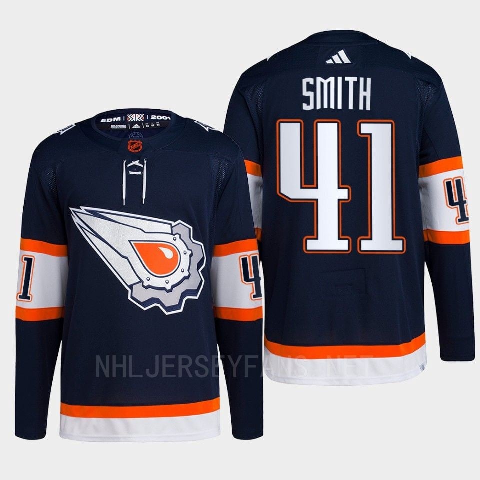 Edmonton Oilers Mike Smith 44 Navy Primegreen Reverse Retro 2.0 2022 NHL Jersey Men's