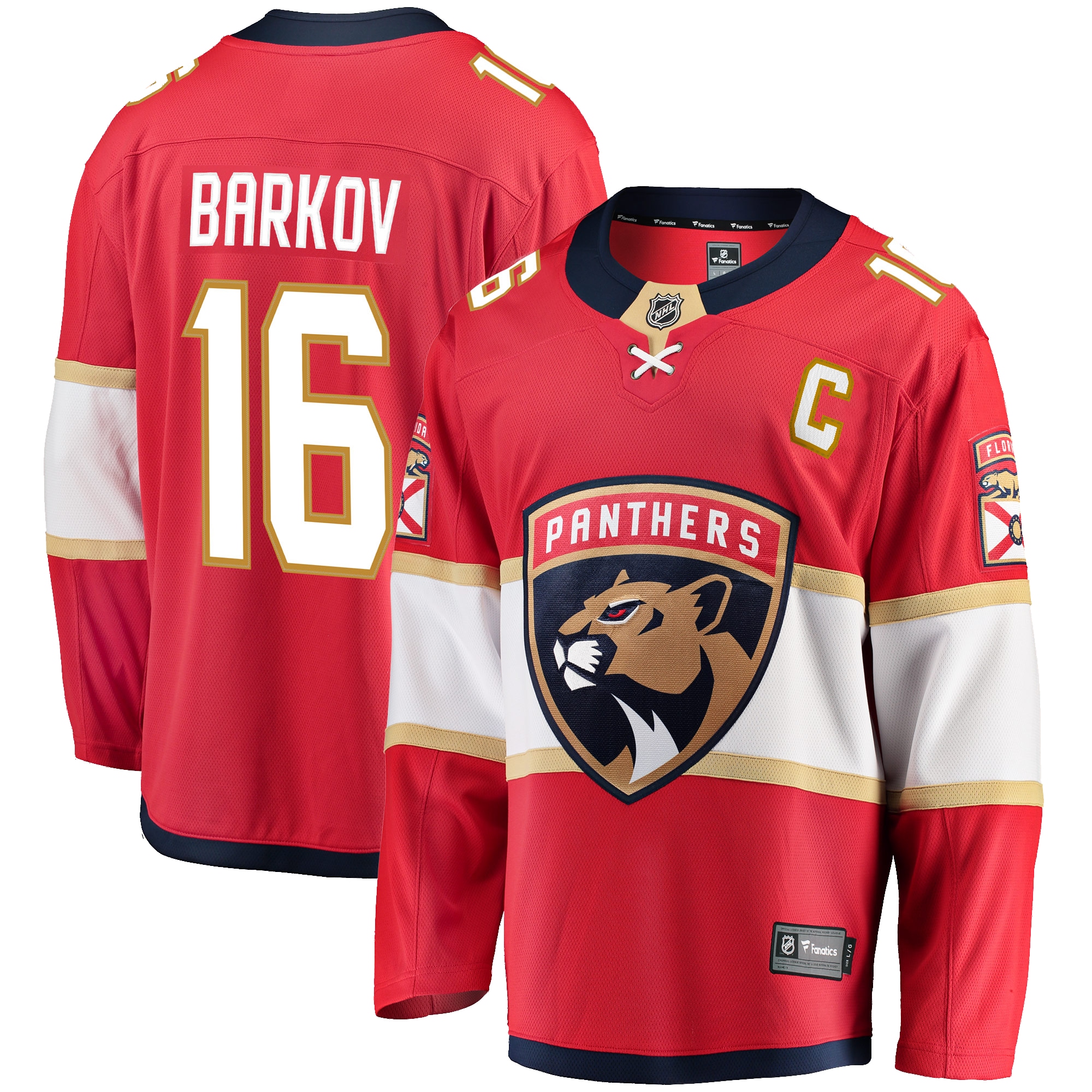Florida Panthers Aleksander Barkov Red Captain Patch Home Breakaway NHL Jersey Men's