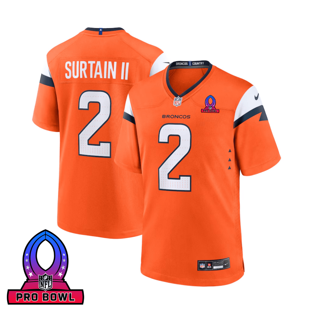 Patrick Surtain II 2 Denver Broncos 2025 Pro Bowl Patch Game Orange NFL Jersey Men's