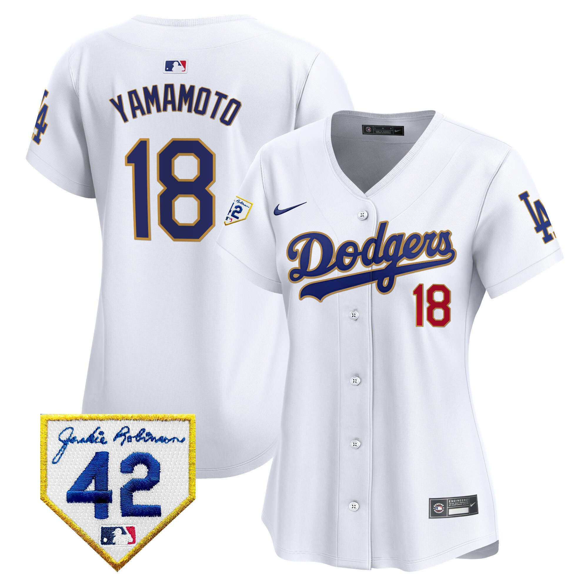 Yoshinobu Yamamoto 18 Los Angeles Dodgers 2024 Jackie Robinson Patch White MLB Jersey Women's