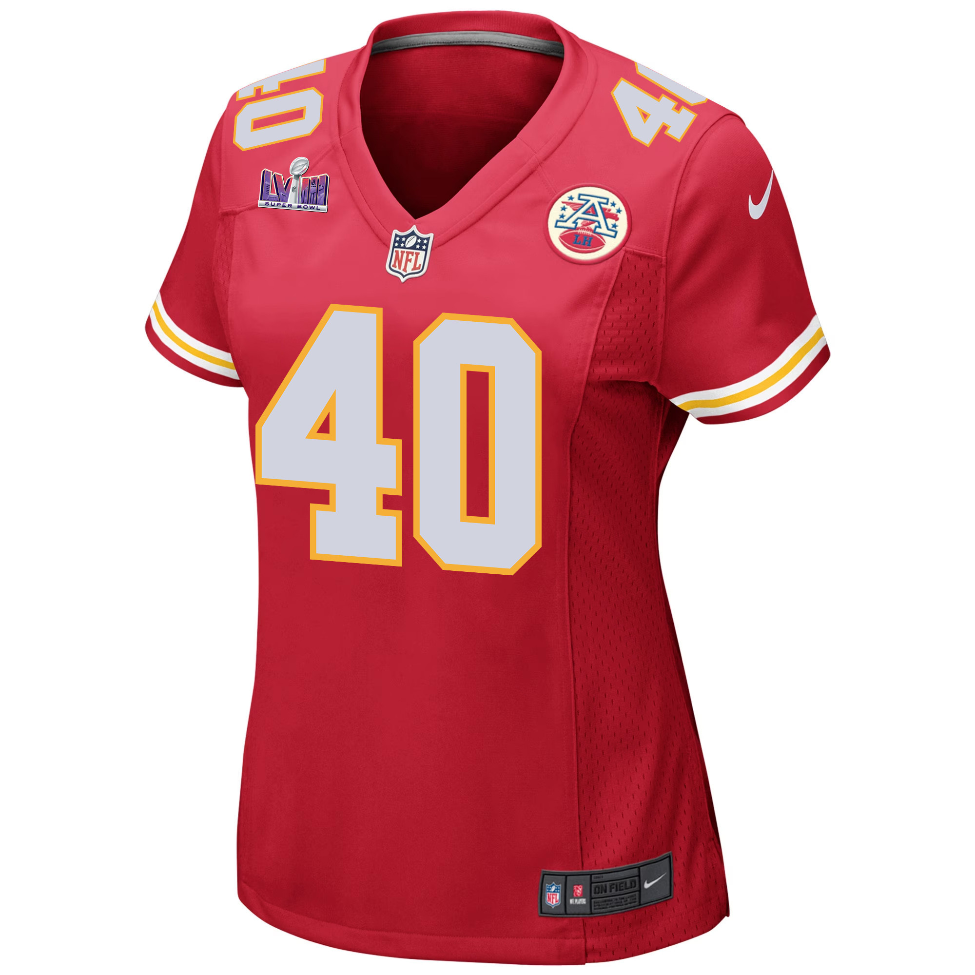 Ekow Boye-Doe 40 Kansas City Chiefs Super Bowl LVIII Patch Game Red NFL Jersey Women's