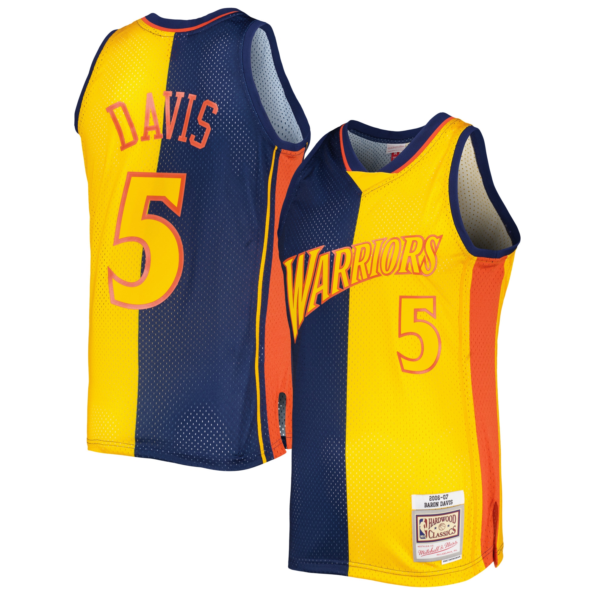 Mitchell Ness Baron Davis Navy/Gold Golden State Warriors Hardwood Classics 2006/07 Split Swingman NBA Jersey Men's