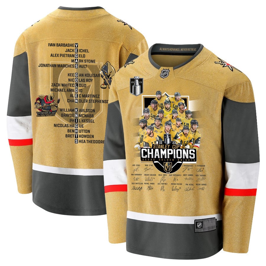 Vegas Golden Knights Celebrating Vegas' Championship 2023 Stanley Cup Yellow NHL Jersey Men's
