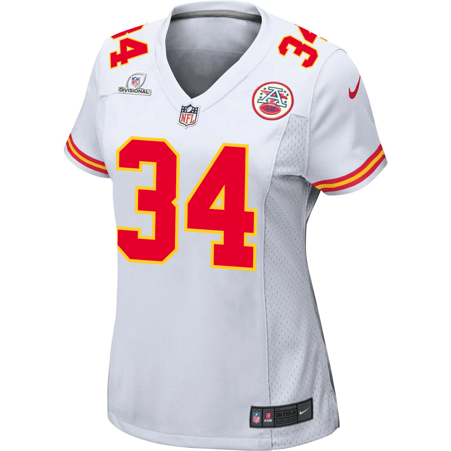 Deneric Prince 34 Kansas City Chiefs Super Bowl LVIII Patch Game White NFL Jersey Women's