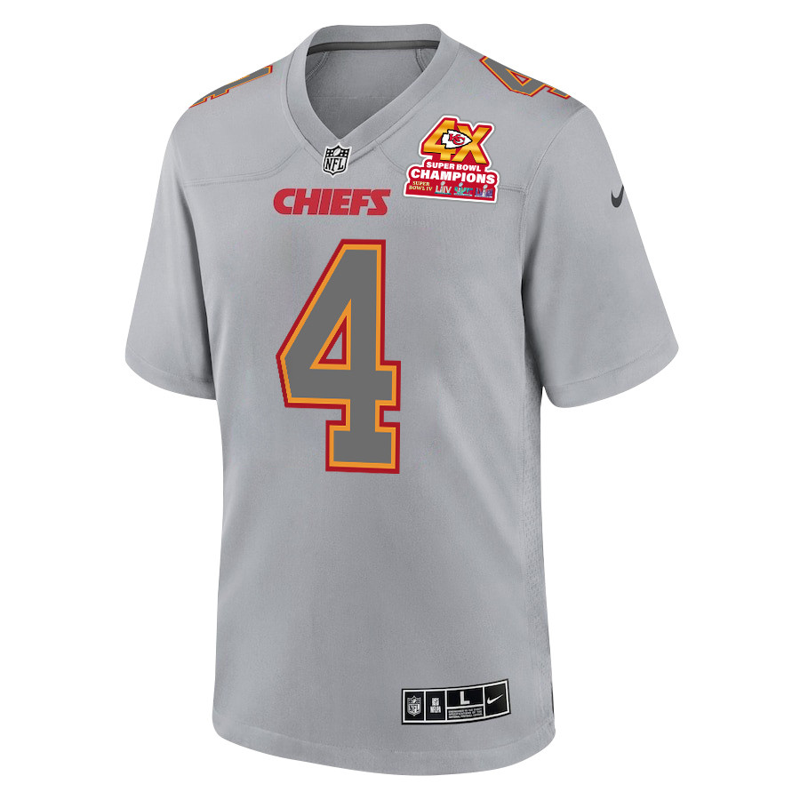 Rashee Rice 4 Kansas City Chiefs Super Bowl LVIII Champions 4X Atmosphere Fashion Game Gray NFL Jersey Men's