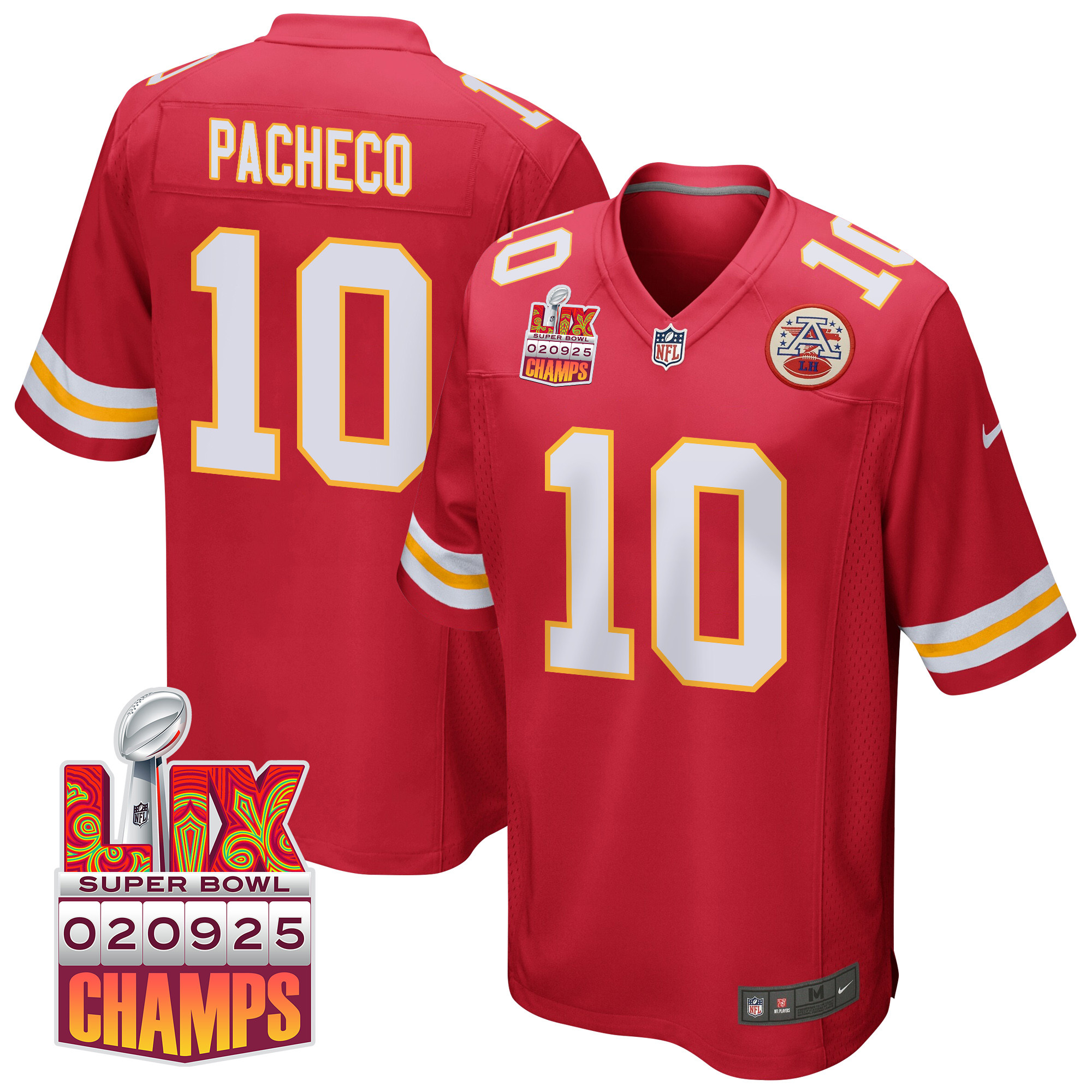 Isiah Pacheco 10 Kansas City Chiefs Super Bowl LIX Champions Patch Game Red NFL Jersey Men's