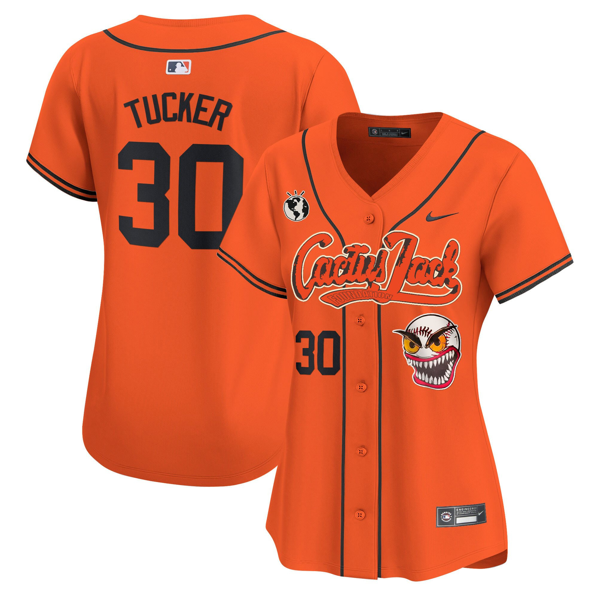 Kyle Tucker 30 Houston Astros Cactus Jack Patch Orange MLB Jersey Women's