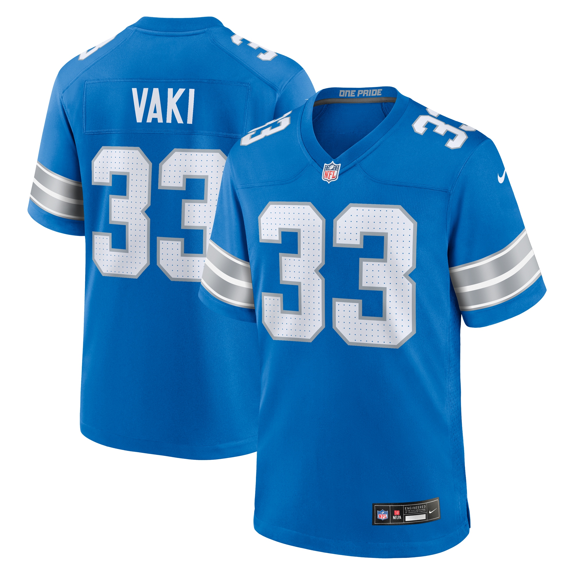 Detroit Lions Sione Vaki Blue Team Game NFL Jersey Men's