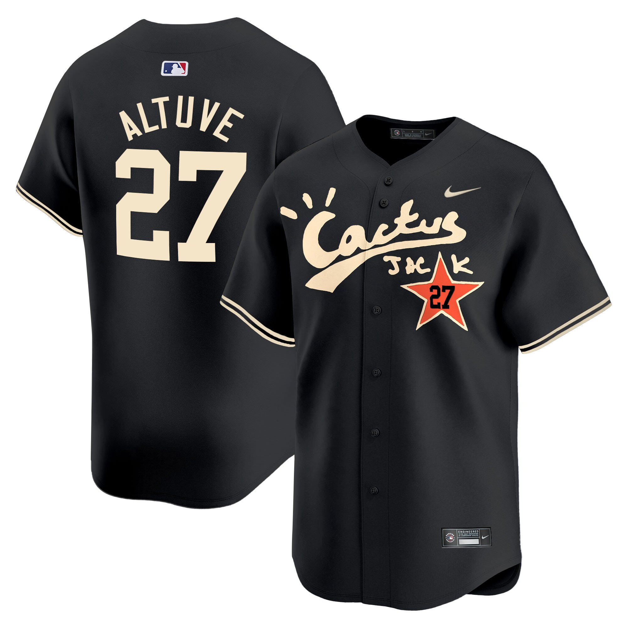 Jose Altuve 27 Houston Astros Cactus Jack Black V2 Men MLB Jersey Men's