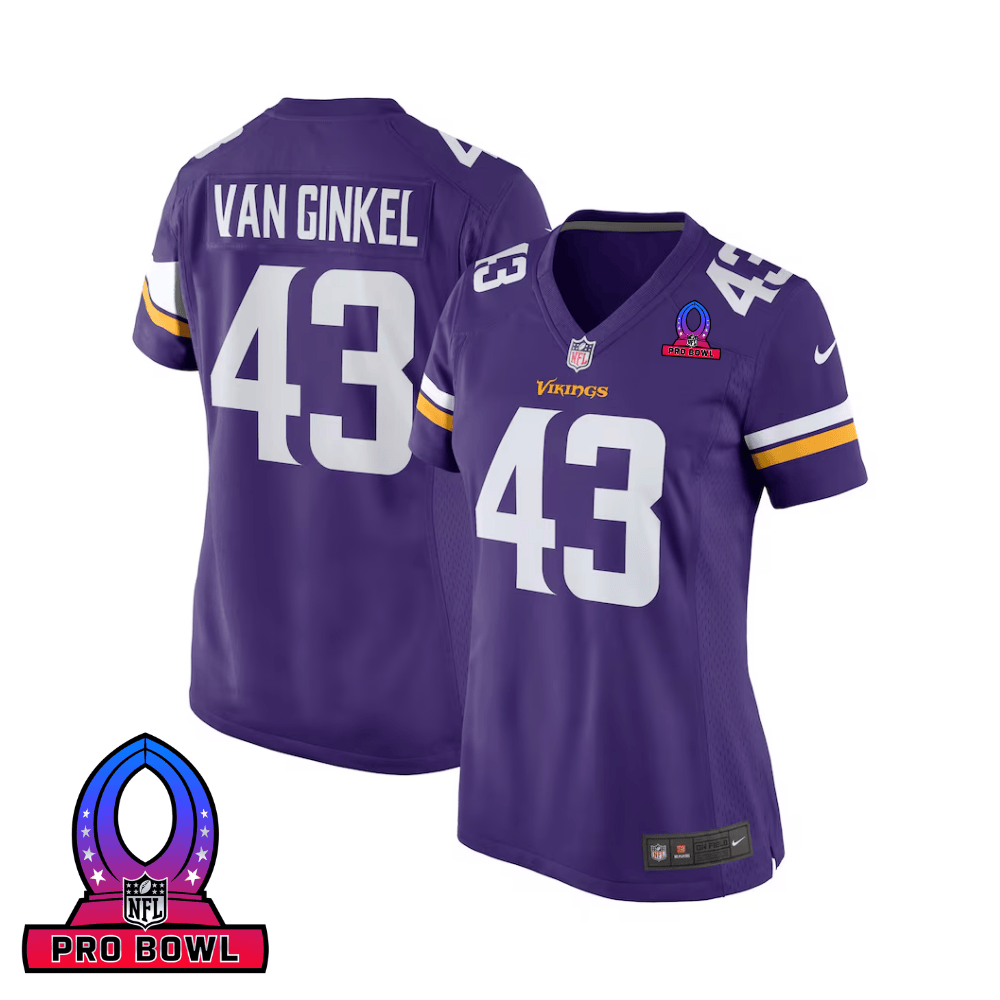 Andrew Van Ginkel 43 Minnesota Vikings 2025 Pro Bowl Patch Game Purple NFL Jersey Women's