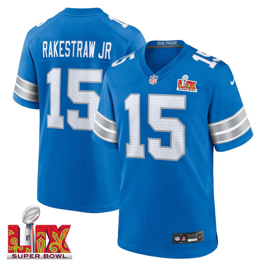 Ennis Rakestraw Jr. #15 Detroit Lions Super Bowl LIX Blue NFL Jersey Men's