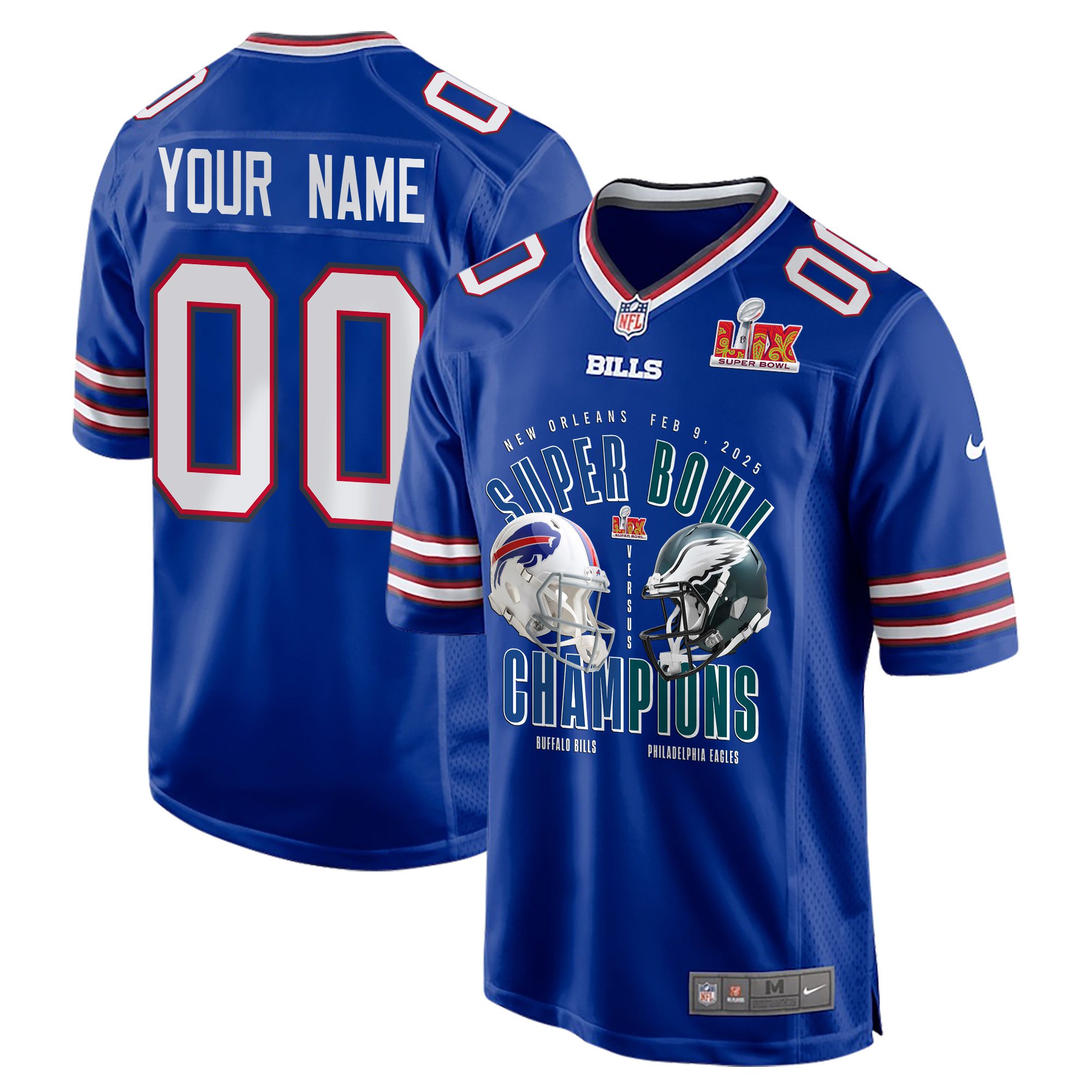 Buffalo Bills Vs. Philadelphia Eagles Super Bowl LIX Game Custom Royal NFL Jersey Men's