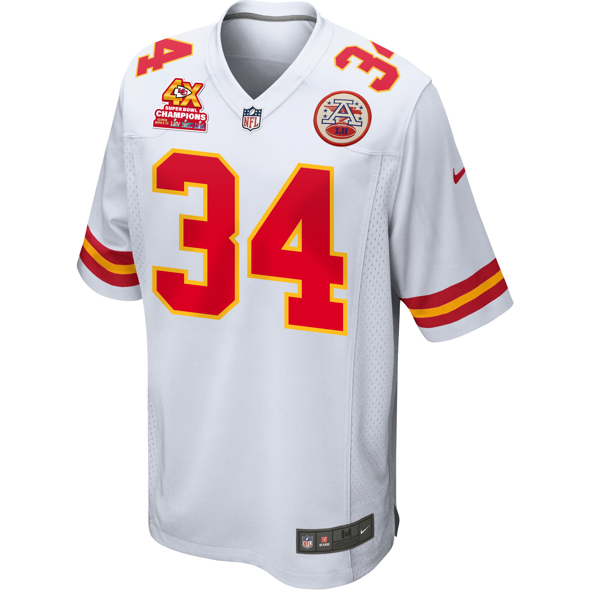 Deneric Prince 34 Kansas City Chiefs Super Bowl LVIII Champions 4X Game White NFL Jersey Men's
