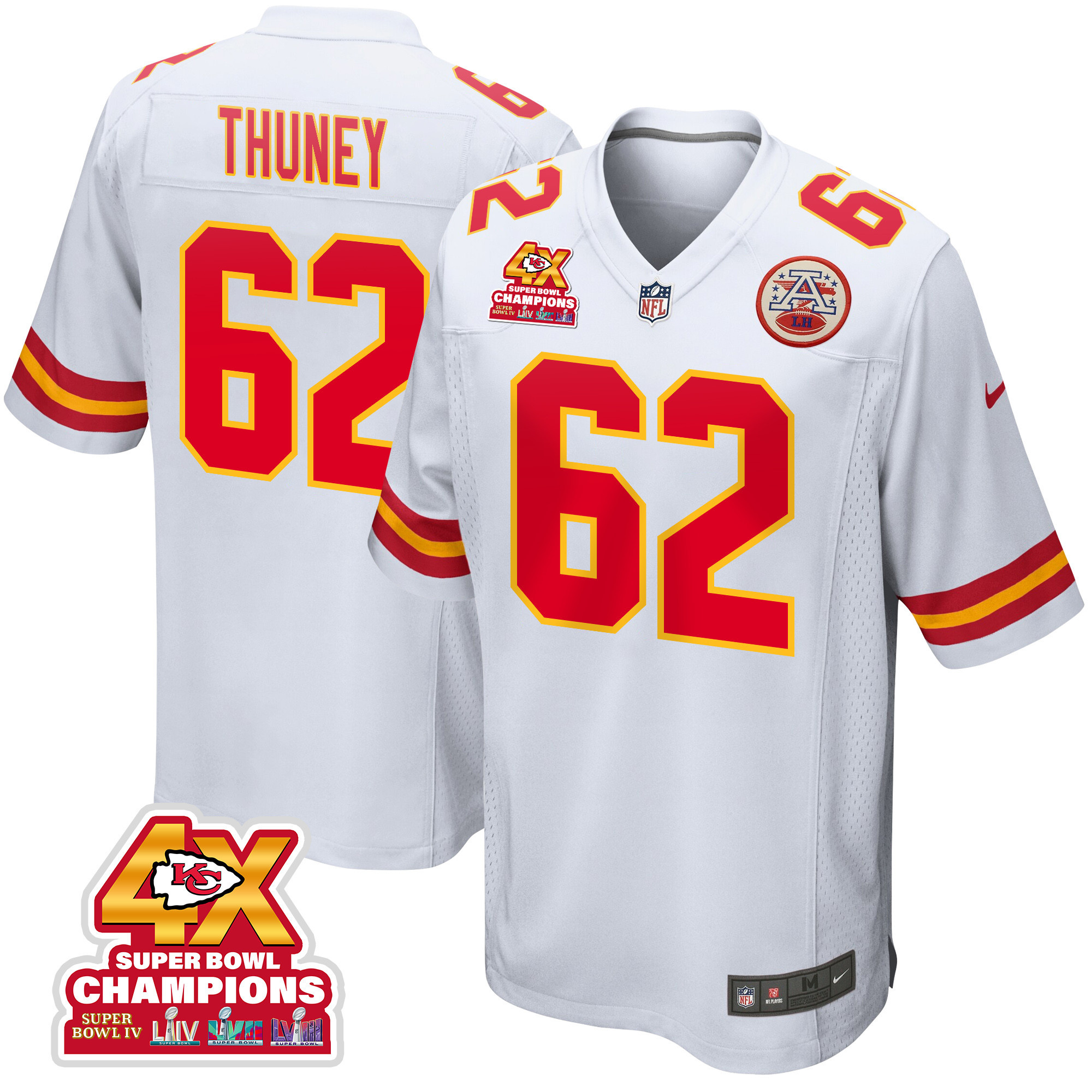 Joe Thuney 62 Kansas City Chiefs Super Bowl LVIII Champions 4X Game White NFL Jersey Men's