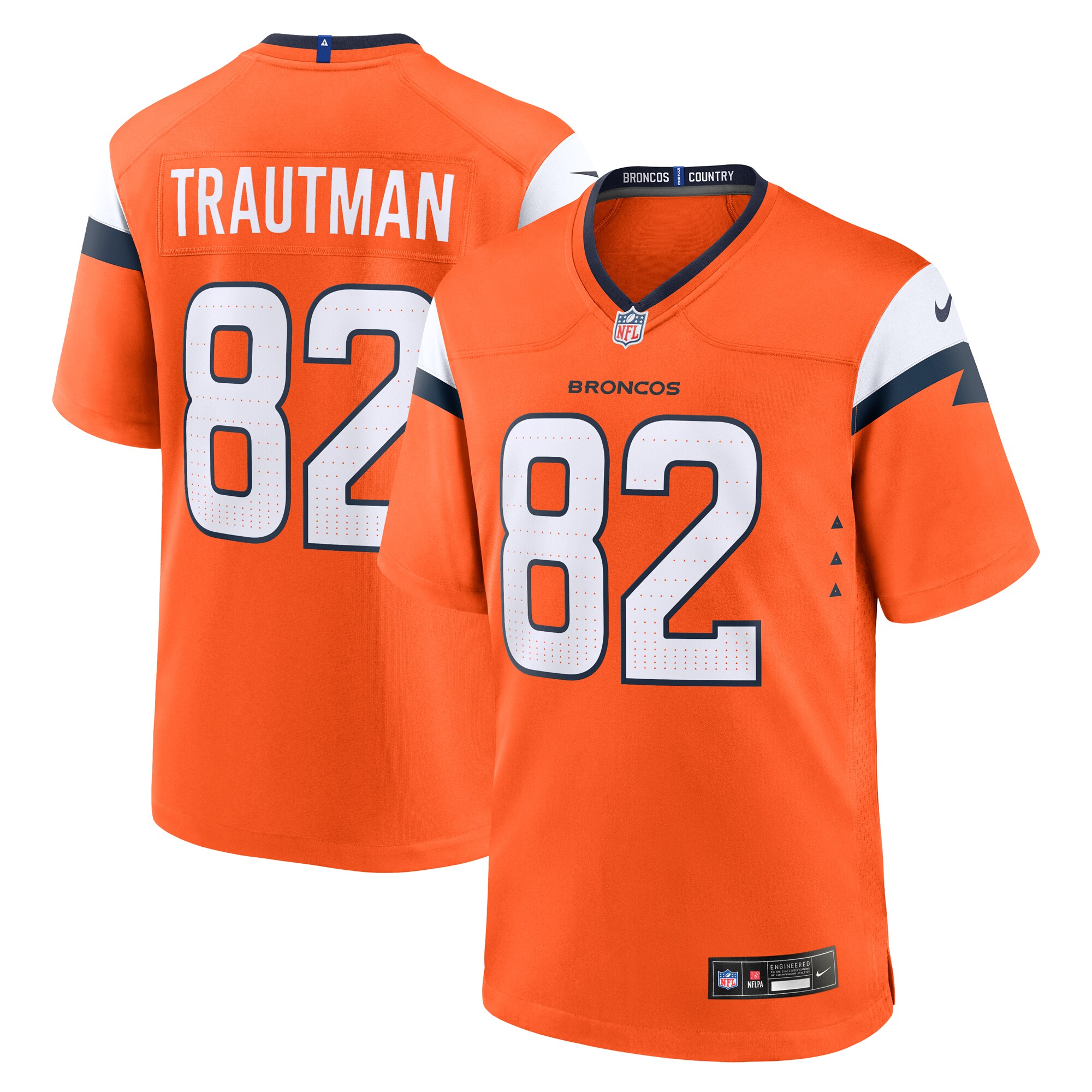 Denver Broncos Adam Trautman Orange Team Game NFL Jersey Men's