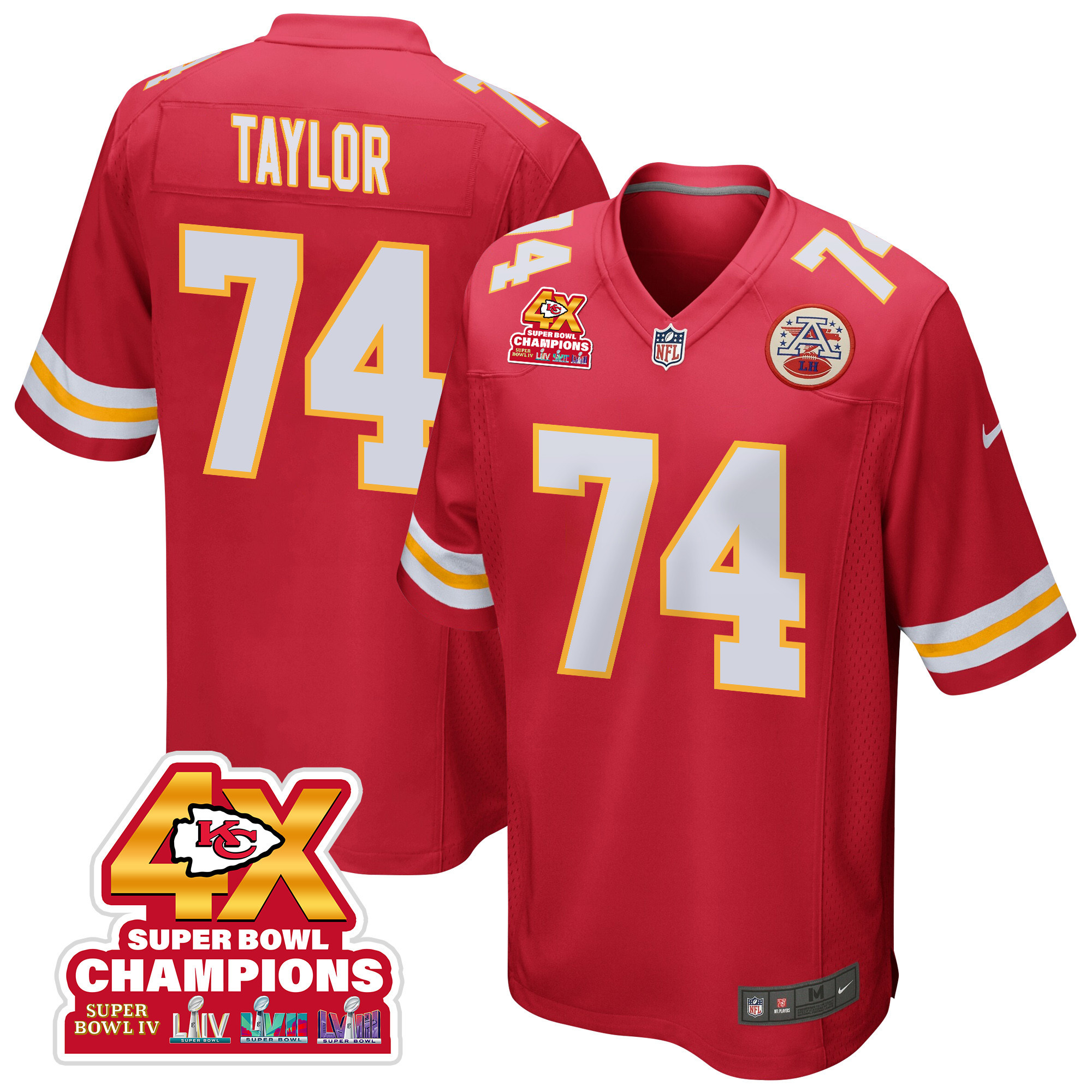 Jawaan Taylor 74 Kansas City Chiefs Super Bowl LVIII Champions 4X Game Red NFL Jersey Men's