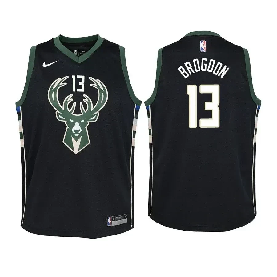 Bucks Malcolm Brogdon 13 Statet Black NBA Jersey Youth