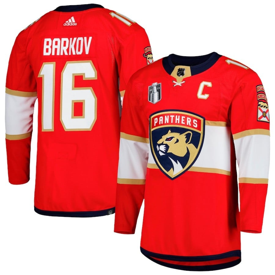Aleksander Barkov 16 Florida Panthers 2023 Stanley Cup Final Home Primegreen Red NHL Jersey Men's