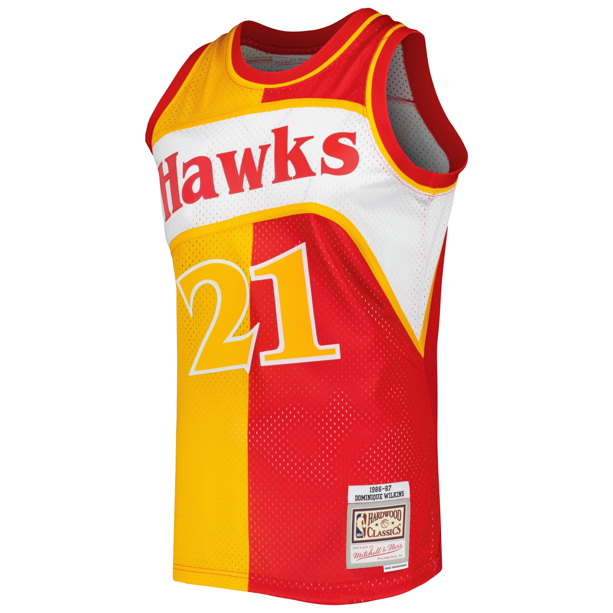 Mitchell Ness Dominique Wilkins Yellow/Red Atlanta Hawks Hardwood Classics 1986/87 Split Swingman NBA Jersey Men's