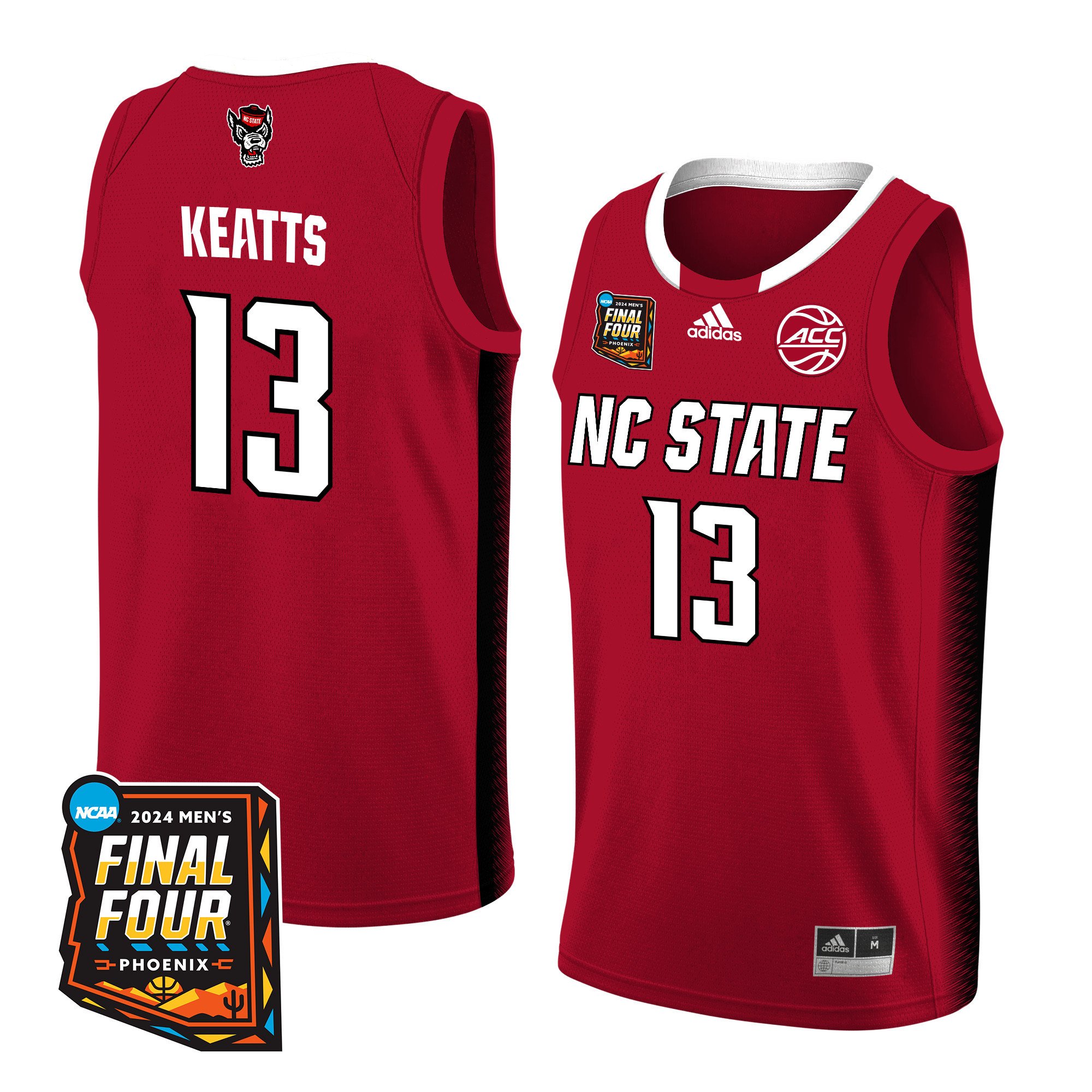 KJ Keatts NC State 2024 Final Four Patch Re White NCAA Jersey Men's